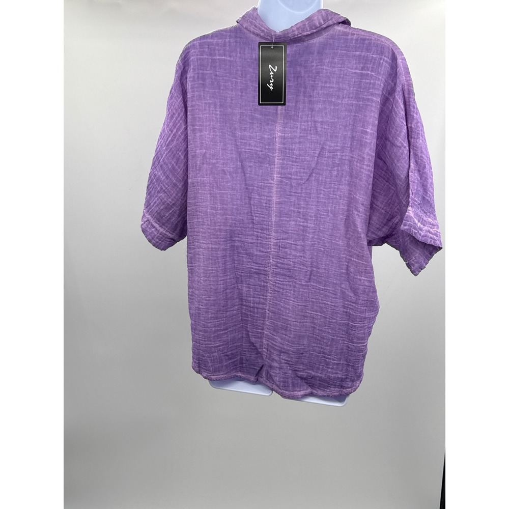 Zury Womens Light Purple Cotton Crinkle Gauze Button Down Shirt OS 2816 New - Picture 6 of 9